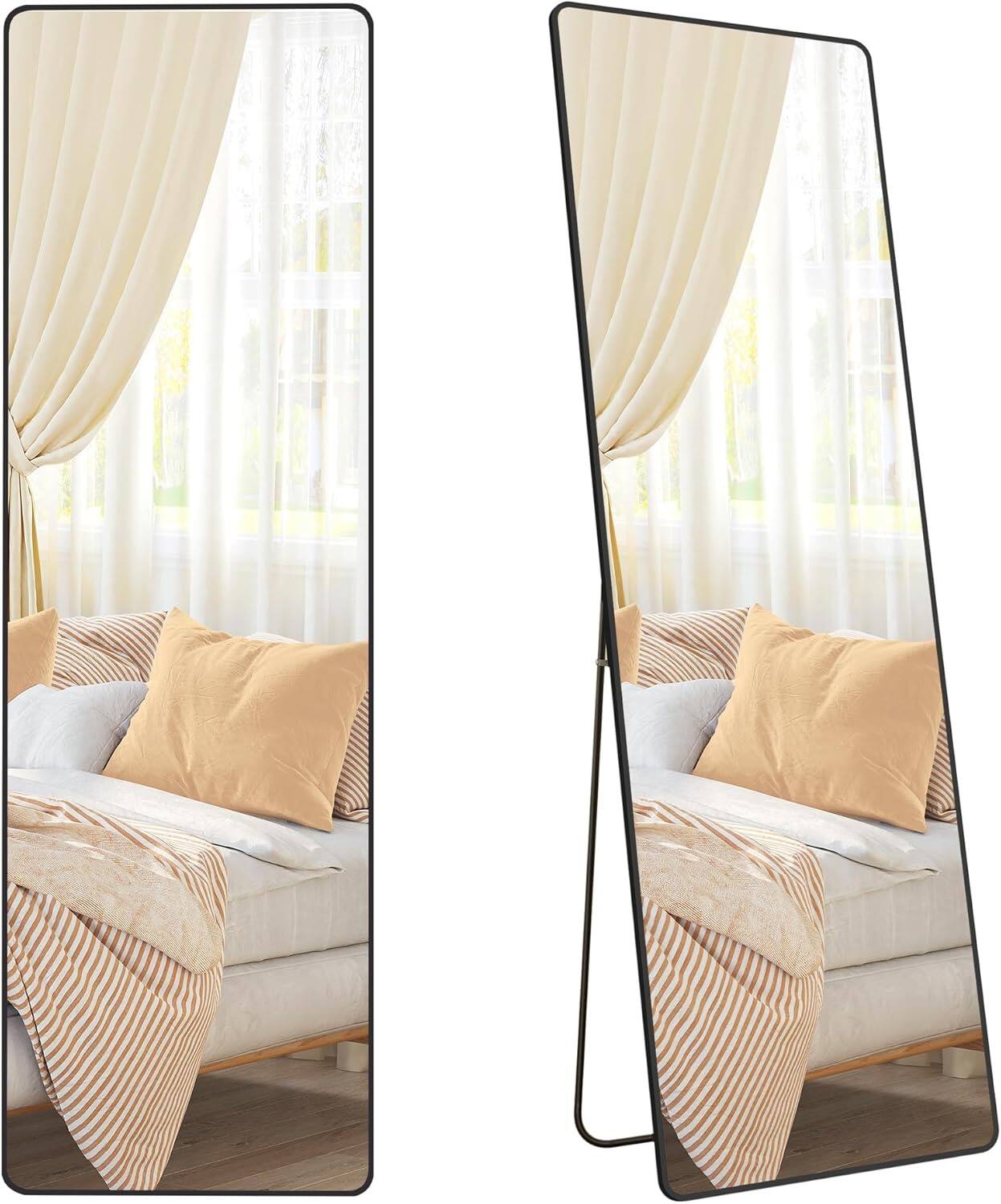 Front. Songmics Home - SONGMICS HOME Full Length Mirror – 63 x 20 Inches Rectangle Floor Mirror with Stand in Ink Black - Ink Black.