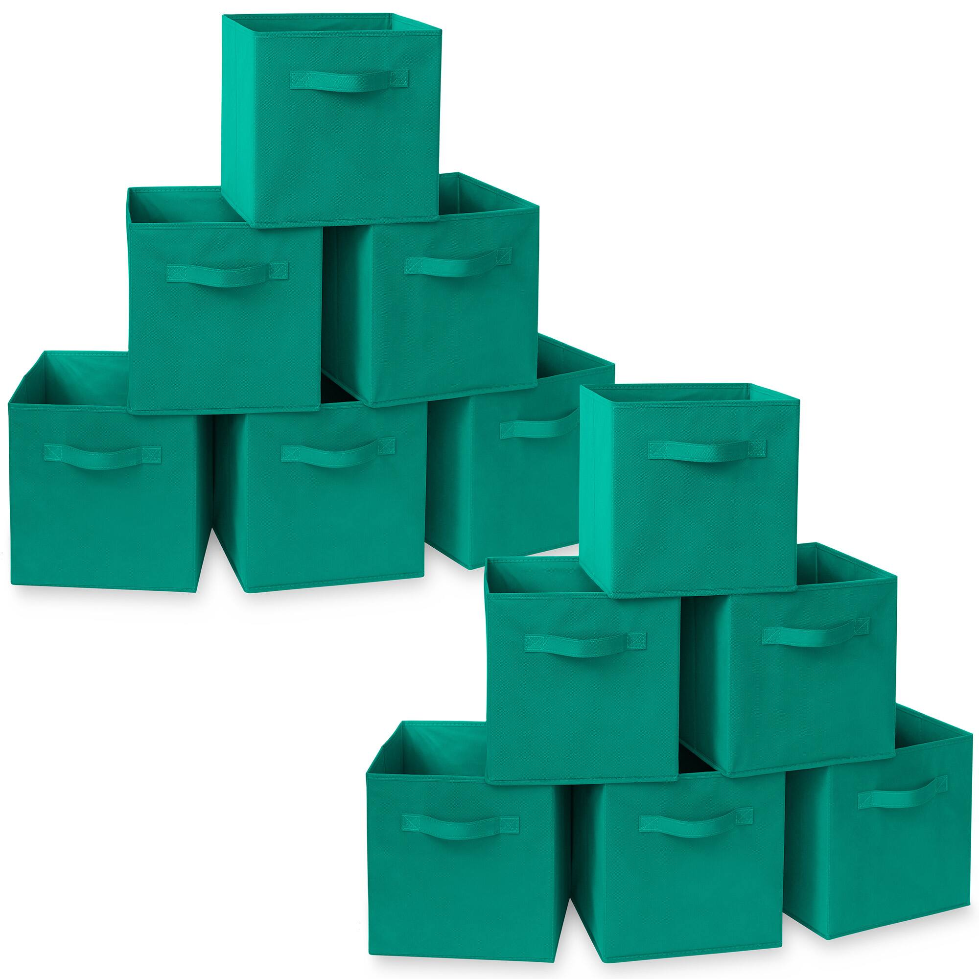 Front. Casafield - (Set of 12) Collapsible Fabric Cubes - Storage Bins - Teal.