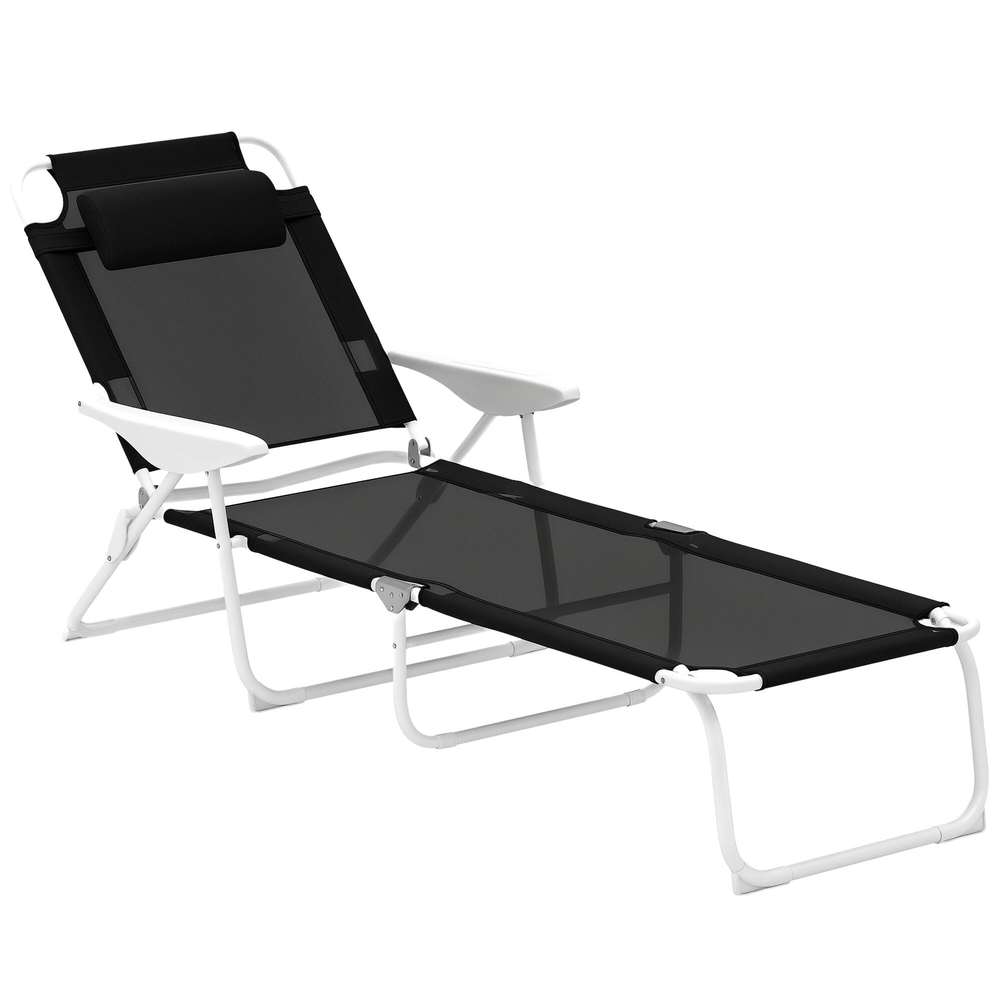 Front. Outsunny - Folding Lounge Chair, Portable Outdoor Chaise Lounge, Sun Tanning Chair with 4-Position Reclining Back, Armrests - Black.
