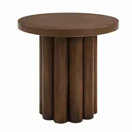 Manhattan Lane - Sana Side End Table, 20 Inch Round Top, Rustic Fluted Base - Brown