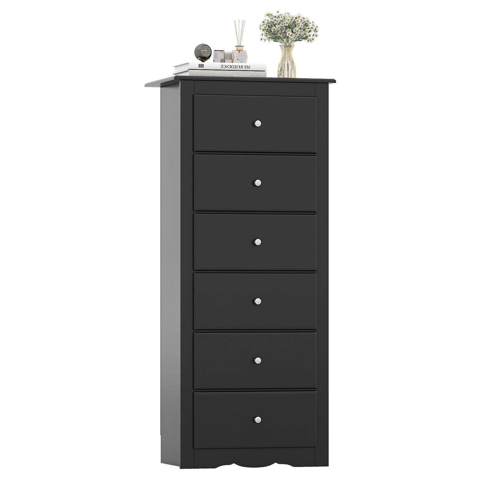 Alt View 3. Gymax - Gymax 6 Drawer Dresser Tall Wooden Chest of Drawers w/ Metal Drawer Guide Rails Black - Black.