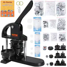 VEVOR - Button Maker, 1/1.25/2.28 inch(25/32/58mm) 3-IN-1 Pin Maker, with 300pcs Button Parts, Button Maker Machine - Black,Orange