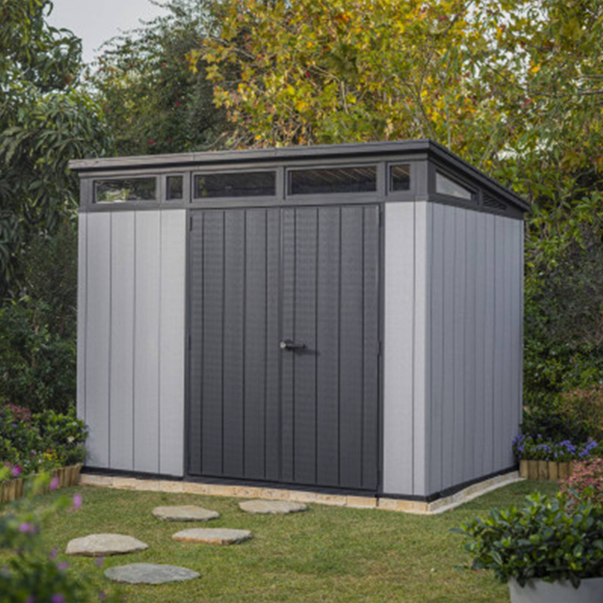 Alt View 8. Keter - Keter Artisan 9x7 Foot Large Outdoor Shed with Floor with Modern Design, Grey - Grey.