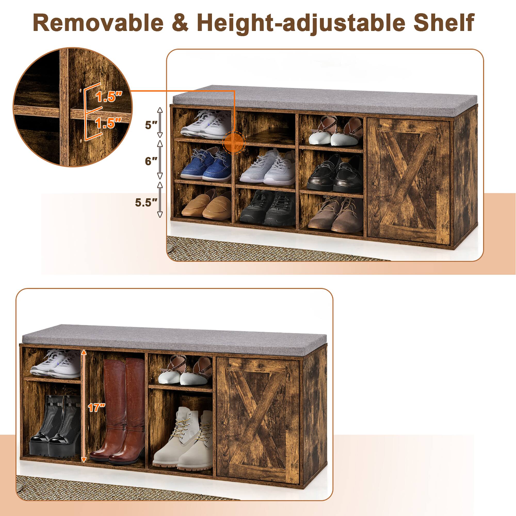 Removable & Height-Adjustable Shelf:

* 1.5"
* 1.5"
* 5"
* 6"
* 5.5"
* 17"