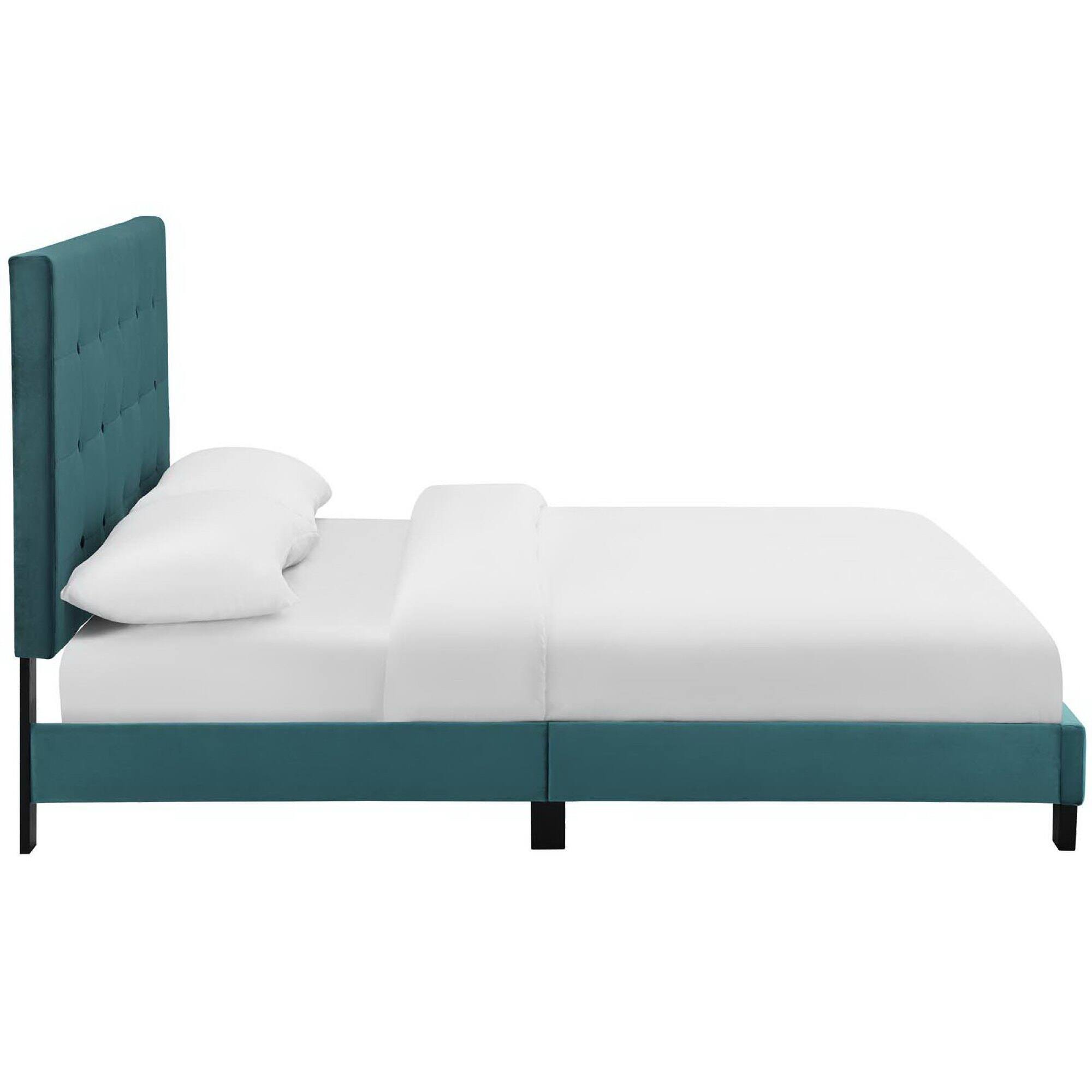 Back. Modway - Loryn Fabric Full Bed Frame with Round Splayed Legs - Brown.