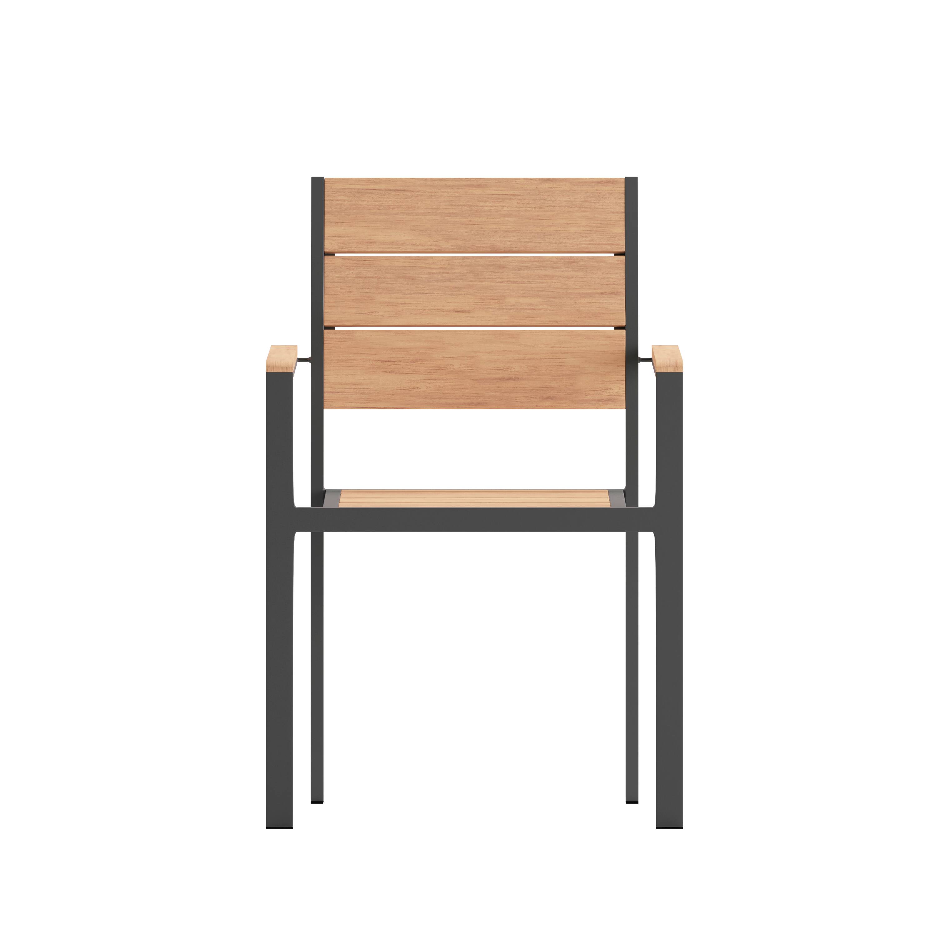 Angle. Flash Furniture - Finch Commercial Grade Patio Chair with Arms, Stackable Side Chair with Faux Teak Poly Slats and Metal Frame, Natural/Gr - Natural.