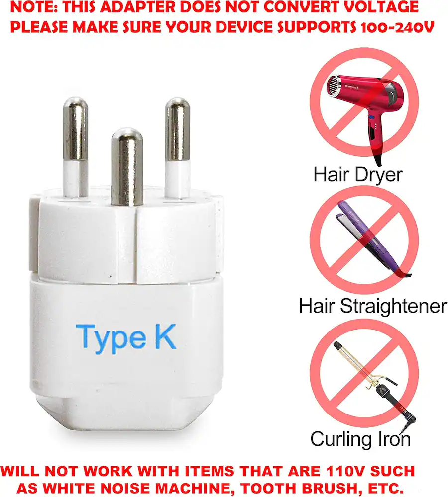Ceptics Denmark Travel Plug Adapter – Type K, 3 Pack, Grounded ...