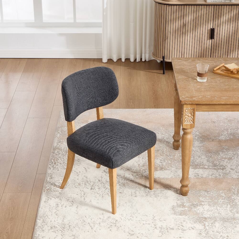 Alt View 4. Loheer - Loheer Wooden Dining Chairs Set of 2 Dark Grey Fabric Upholstered Modern Farmhouse Kitchen Chairs for Small Space - Dark Grey.
