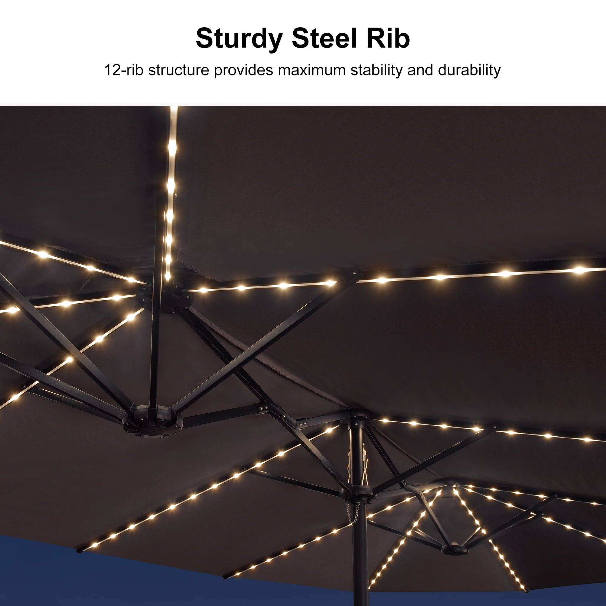 Sturdy Steel Rib  
12-rib structure provides maximum stability and durability