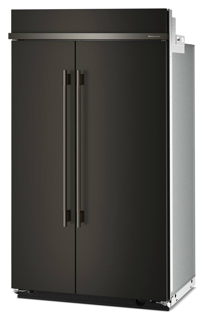 Left. KitchenAid - 30 Cu. Ft. Built-In Side-by-Side Refrigerator with Platinum Interior - Black Ore.