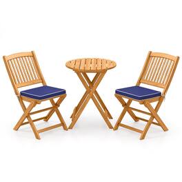 Boyel Living - 3 Pieces Acacia Wood Patio Folding Bistro Set with Soft Cushions 33.5-in L x 23.5-in W x 18.5-in H - Navy