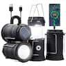 VEVOR - LED Camping Lanterns, 4 Pack Rechargeable Camping Flashlights, Solar & USB Charging, Portable Collapsible - Black
