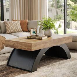 Tribesigns - LITTLE TREE Modern Coffee Table, 47” Living Room Table, Rectangle Coffee Table with Artistic Arched Base, Wood Center Ta - Brown & Black