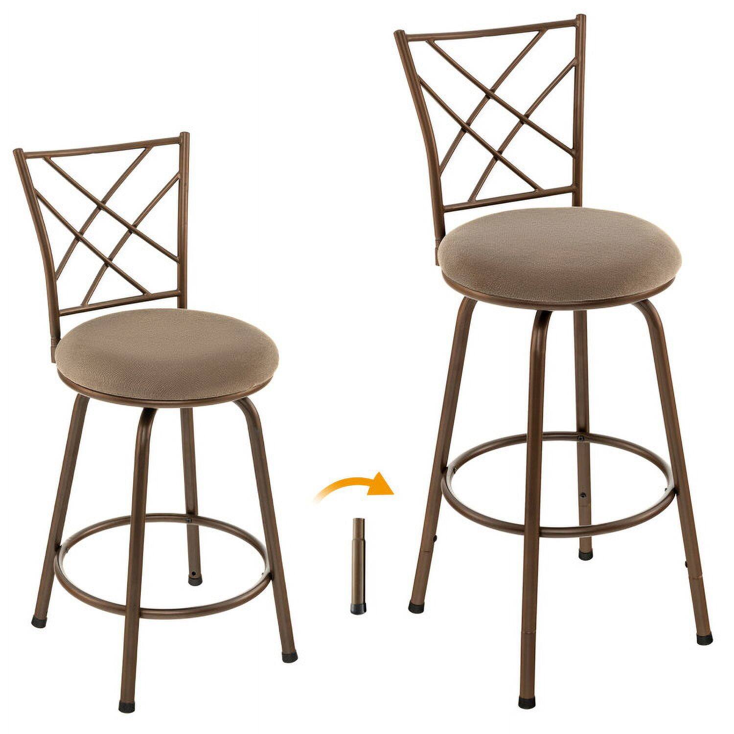 Angle. Kadyn - 2 Pcs Swivel Pluch Fabrice Cushioned Bar Stool Set-Brown, for Kitchen Island - Brown.