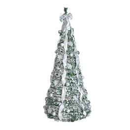 BreeBe - 7FT Flocked Pop-Up Christmas Tree with 200 Warm White UL Lights Pre-Decorated with Ornaments - Green,White