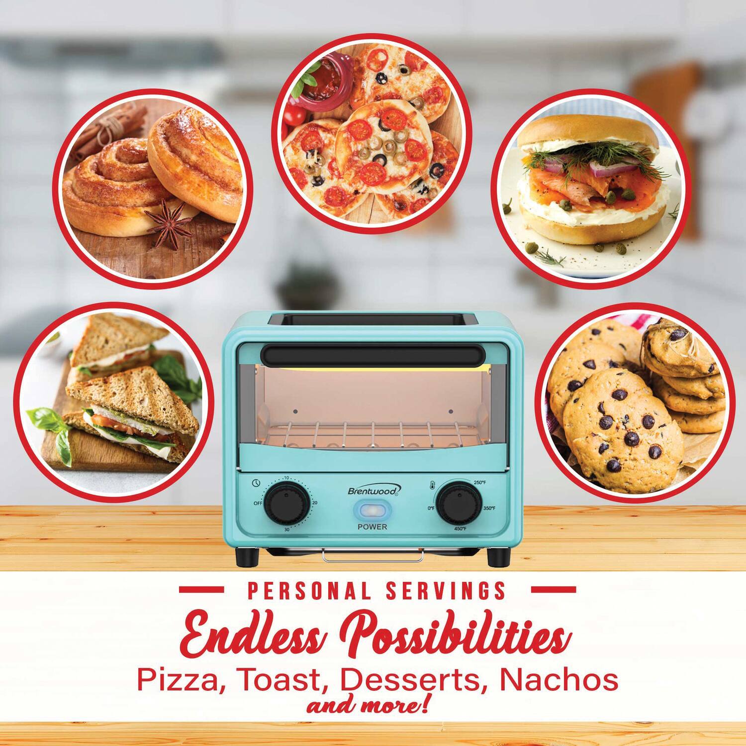 Brentwood Power Personal Servings  
Endless Possibilities  
Pizza, Toast, Desserts, Nachos and more!