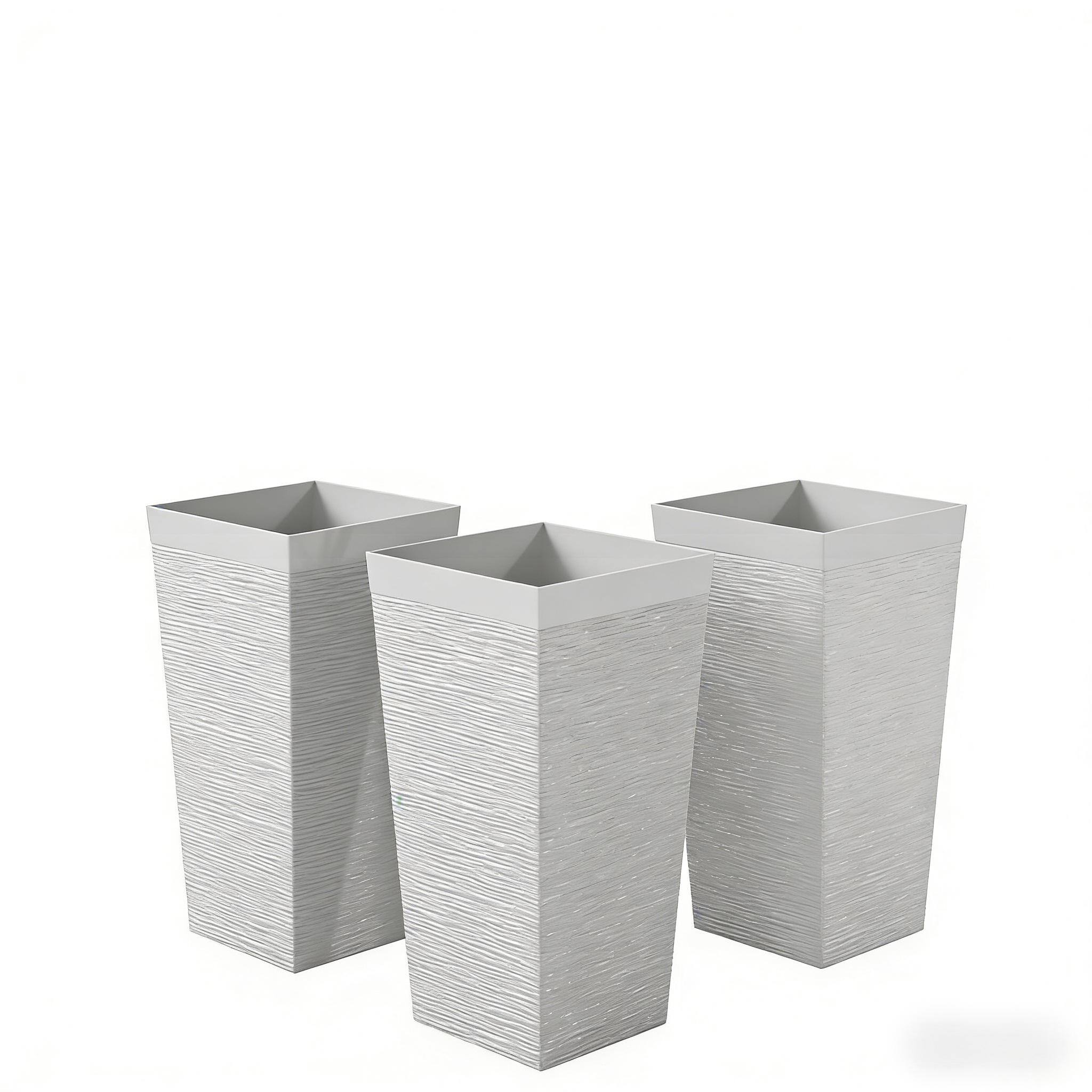 Front. Tenleaf - Stackable Tapered Planters Set of 3 Outdoor Planters White.