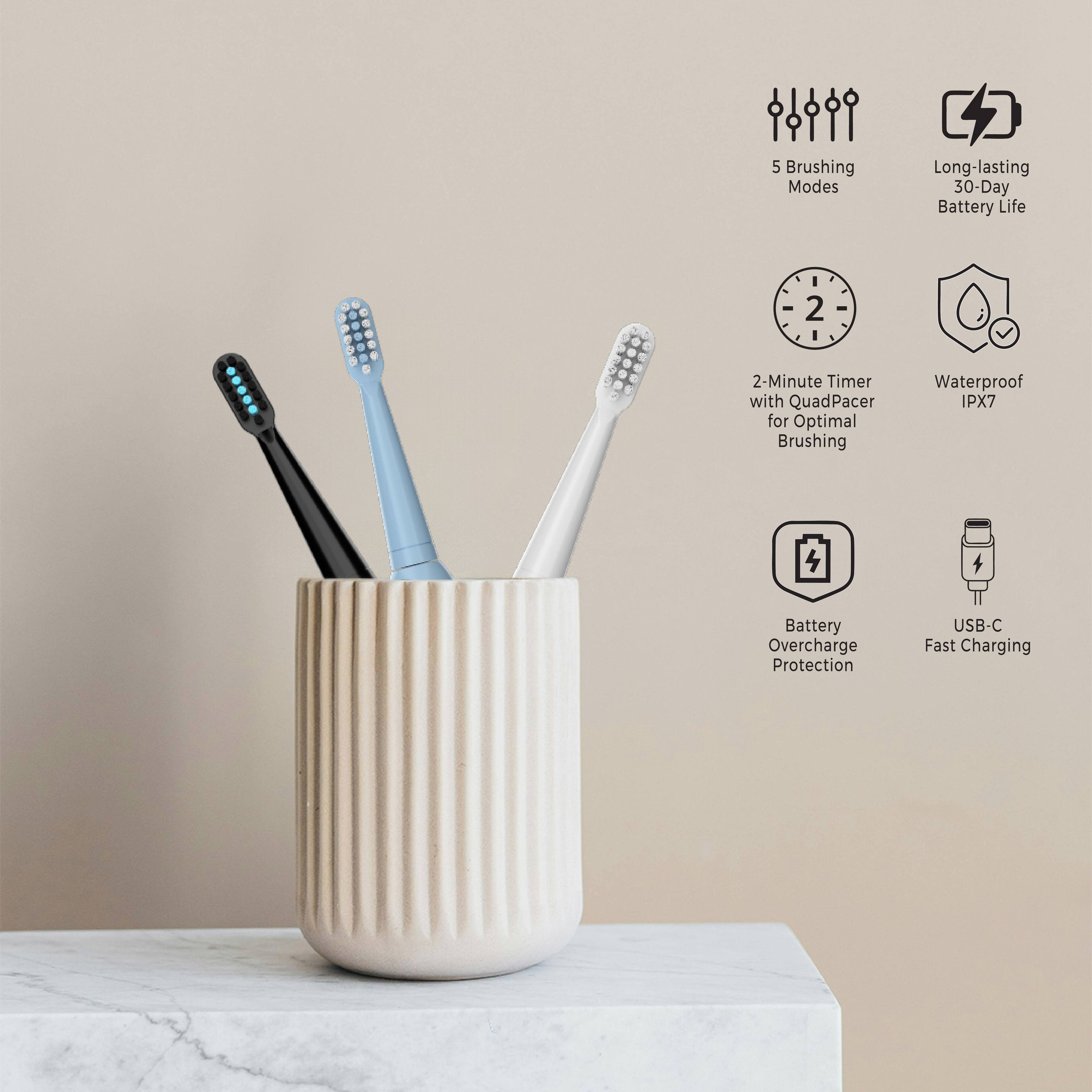 5 Brushing Modes, Long-lasting 30-Day Battery Life, 2-Minute Timer with QuadPacer for Optimal Brushing, Waterproof IPX7, Battery Overcharge Protection, USB-C Fast Charging