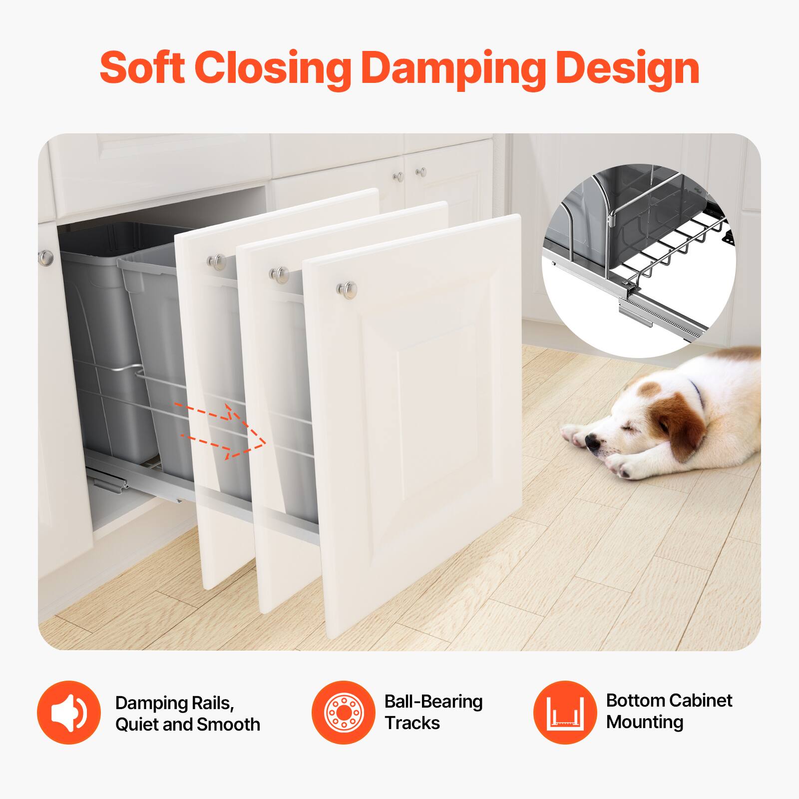 Soft Closing Damping Design

- Damping Rails, Quiet and Smooth
- Ball-Bearing Tracks
- Bottom Cabinet Mounting