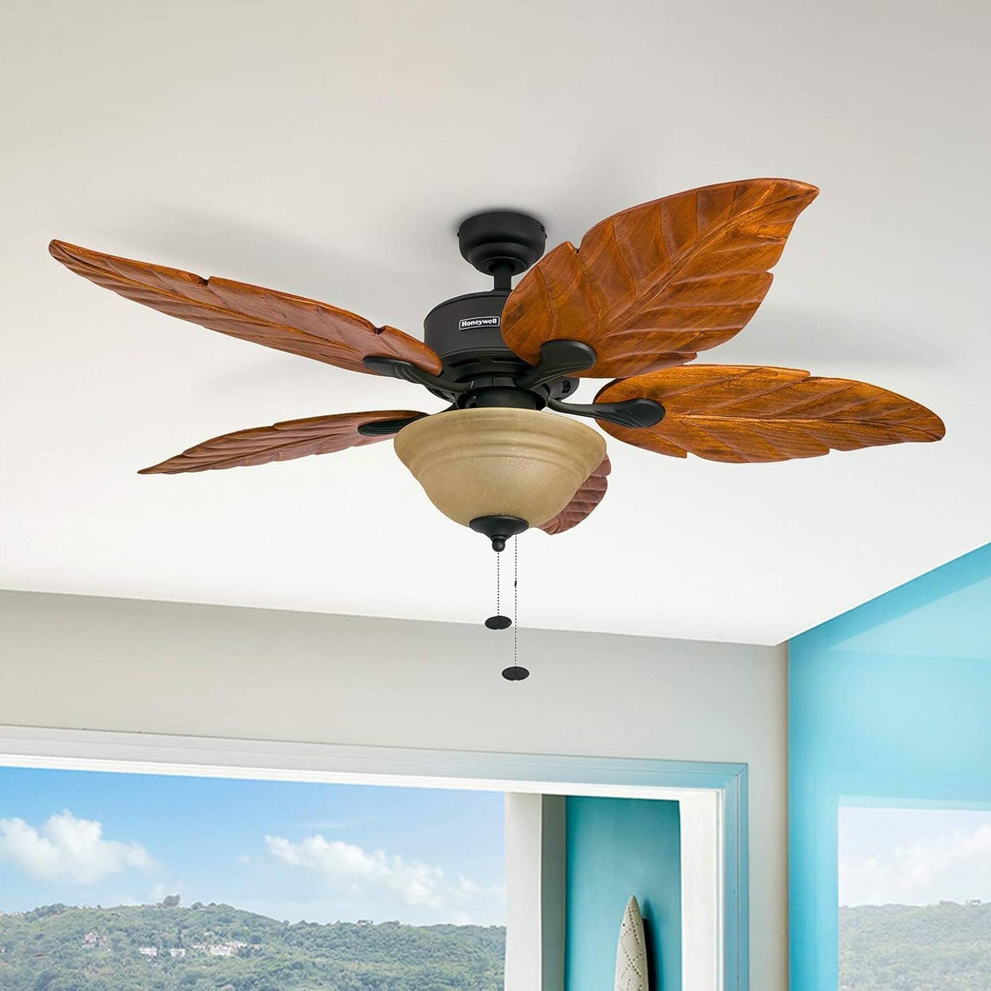 Alt View 1. Honeywell - Honeywell Sabal Palm 52-Inch Tropical Ceiling Fan with Light, 5 Blades, Bronze - Bronze.
