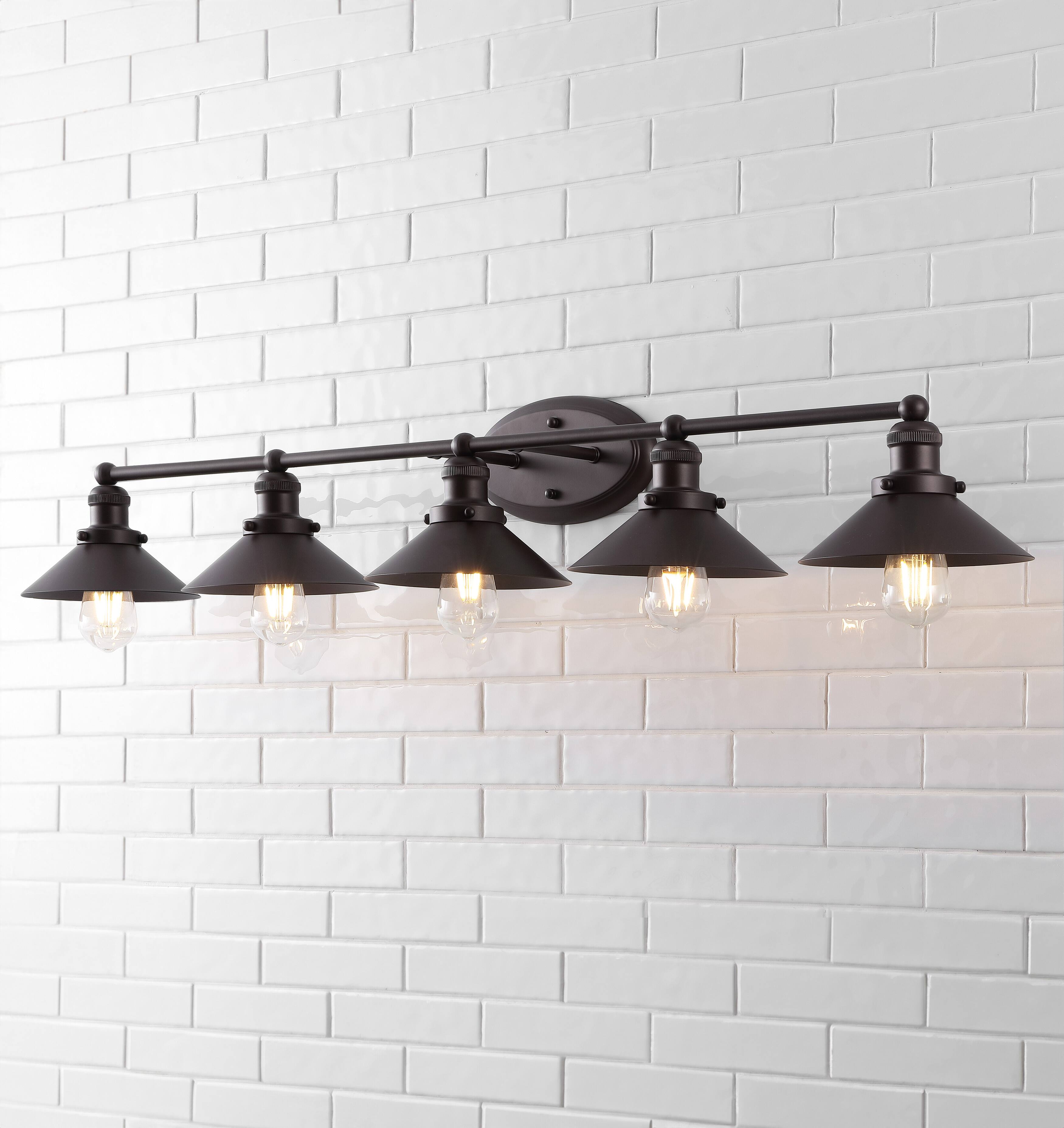 Alt View 1. Jonathan Y - July 46" 5-Light Industrial Farmhouse 5-Light Metal Vanity Light, Oil Rubbed Bronze - Oil Rubbed Bronze.