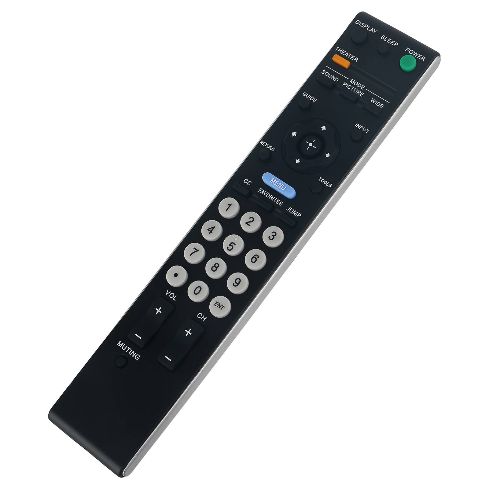 DISPLAY SLEEP THEATER POWER SOUND PICTURE MODE GUIDE WIDE RETURN I INPUT CC MENU 1 FAVORITES JUMP 2 3 4 5 6 7 8 9 VOL 0 + ENT CH - + MUTING - TOOLS