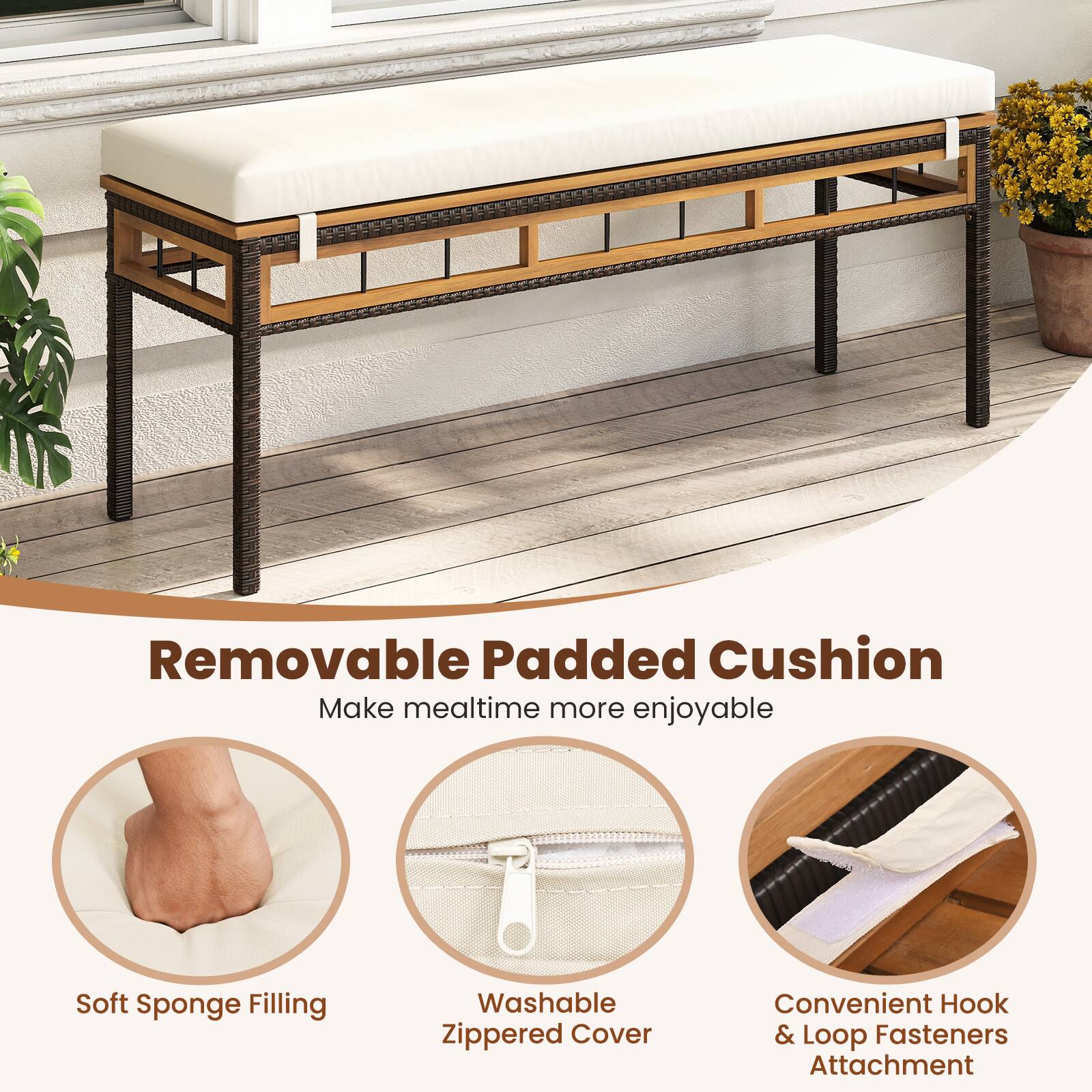 Removable Padded Cushion  
Make mealtime more enjoyable  

Soft Sponge Filling  
Washable Zippered Cover  
Convenient Hook & Loop Fasteners Attachment