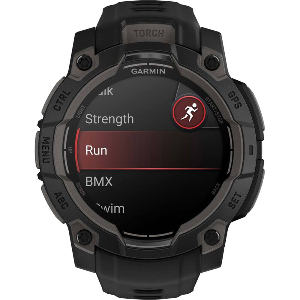 TORCH  
GARMIN  
CTRL  
LIGHT  
Strength  
MENU  
UP  
Run  
BMX  
DOWN  
ABC  
wim  
GPS  
START/STOP  
BACK  
SET