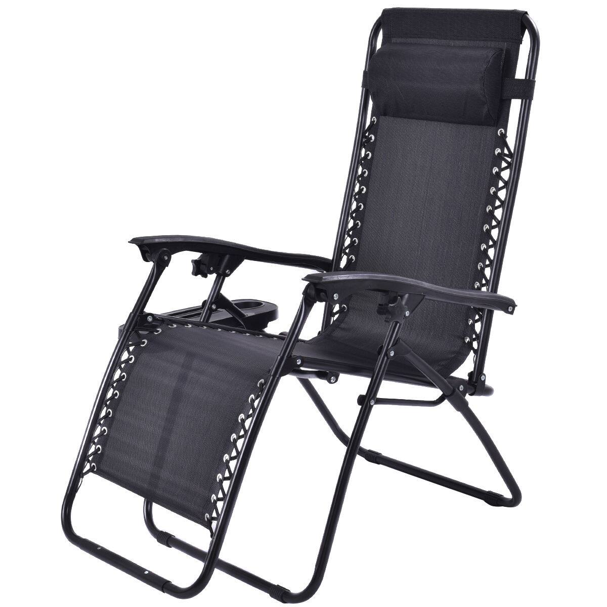 Alt View 3. Costway - Costway 2 PCS Zero Gravity Chairs Lounge Patio Folding Recliner Outdoor with Cup Holder - Black.