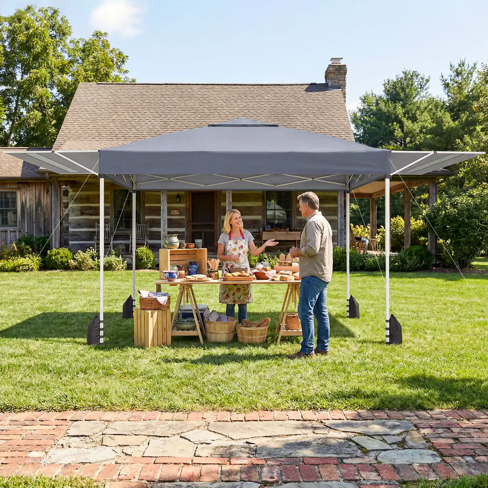 Alt View 4. Costway - Costway 10x17 FT Pop Up Canopy Tent with Dual Adjustable Awnings, Silver-Coated Fabric - Gray.