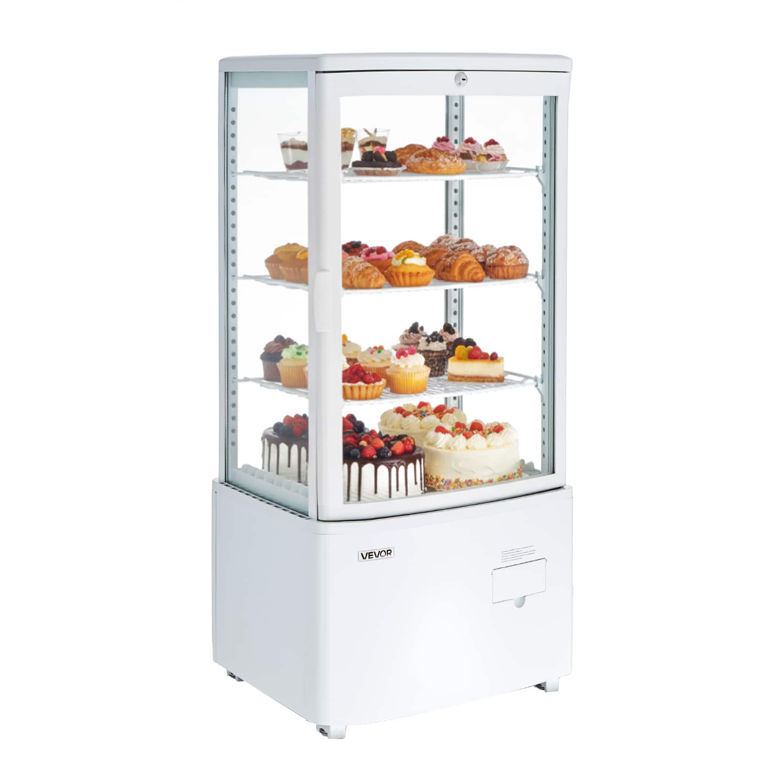 VEVOR - Refrigerated Display Case, 3 Cu.Ft./85L Countertop Pastry Display Case, 3-Tier Commercial Cake Refrigerator with LED - White
