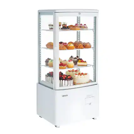 Front. VEVOR - Refrigerated Display Case, 3 Cu.Ft./85L Countertop Pastry Display Case, 3-Tier Commercial Cake Refrigerator with LED - White.