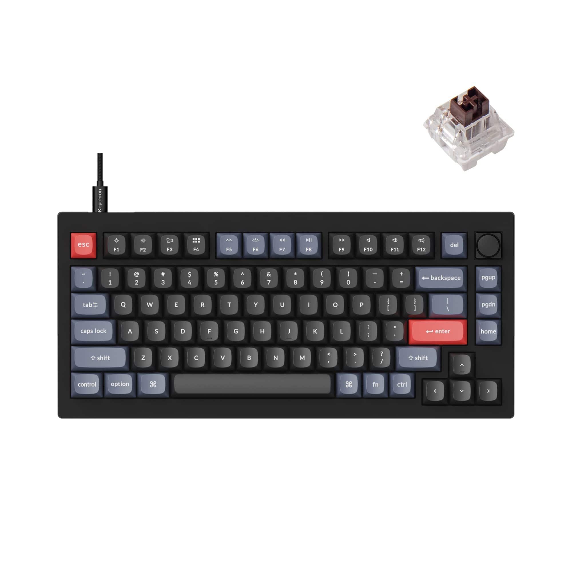 HM 1810 - V1 75 Wired Mechanical Qmk via Hot swappable Red Switches Compatible With Windows Linux Carbon Black - Hot-swap Keychron K Pro Brown Switch