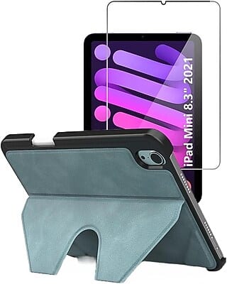 SaharaCase - iPad mini A17 Pro & 6th Generation 2021 Protection Bundle, Multi-Angle Case with Tempered Glass Screen - Blue