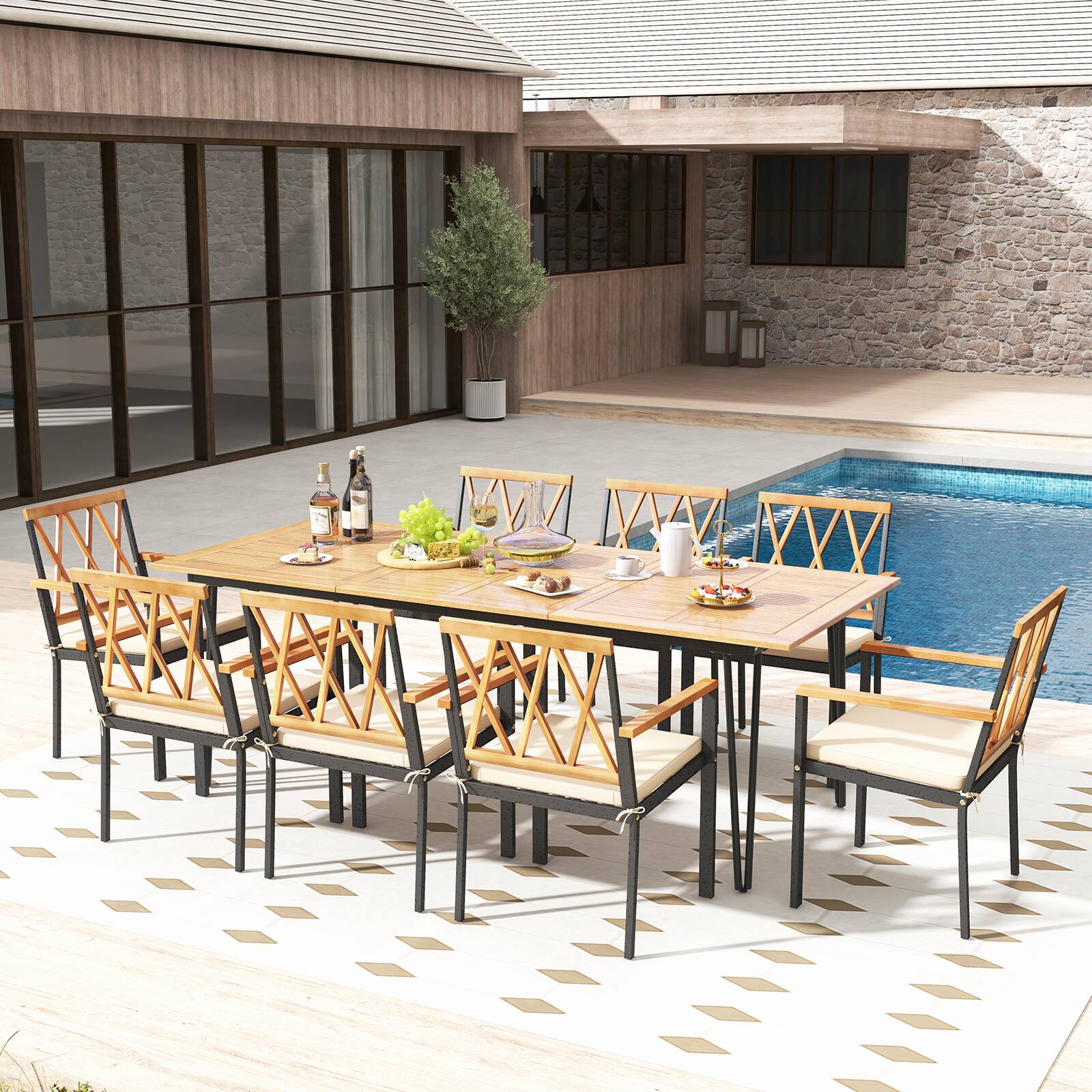 Alt View 8. Gymax - Gymax Patio Dining Chairs Set of 4 Metal Outdoor Chairs w/ Removable Padded Cushions - Black, Natural.