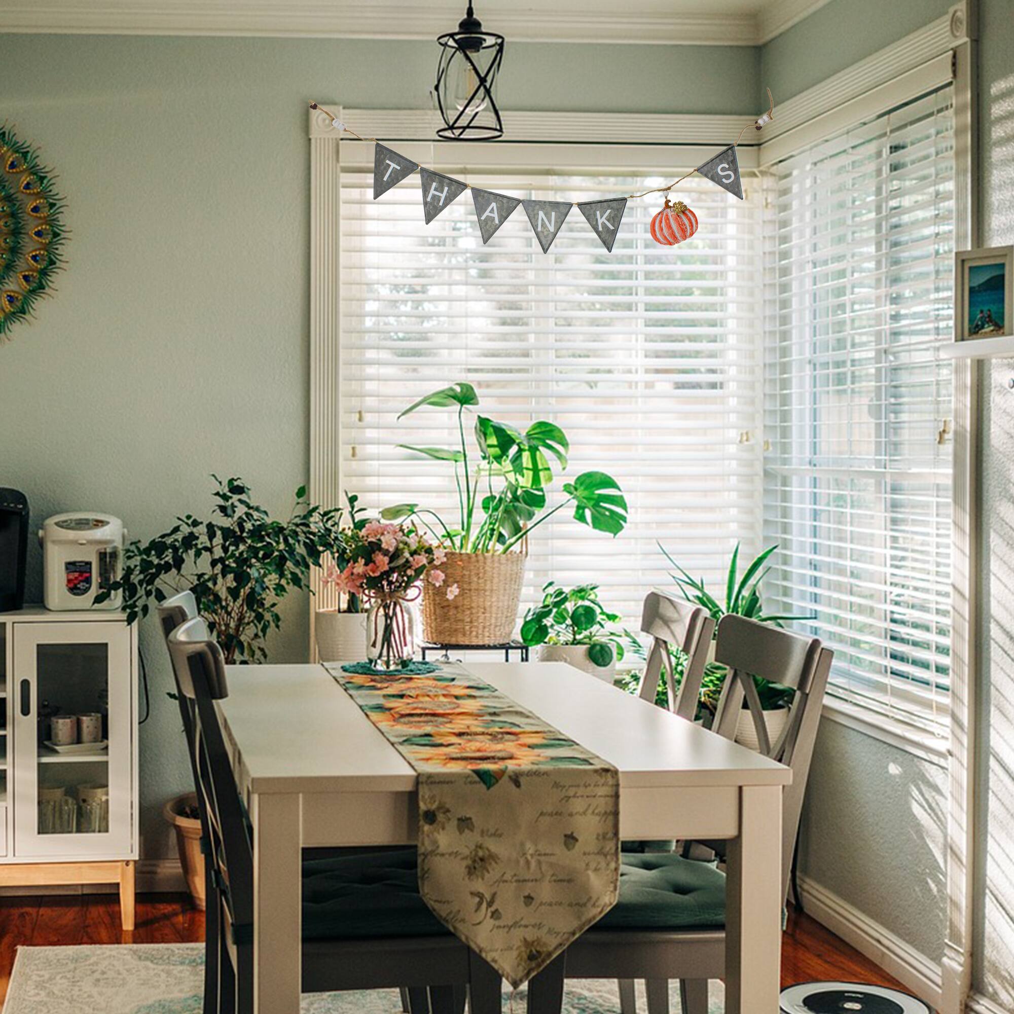 Alt View 2. Northlight - 64" Metal Gray, White, and Orange Thanksgiving "THANKS" Decorative Banner - Gray.