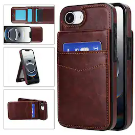 Dteck - Wallet Case for Apple iPhone 17e 2026 & iPhone 16e 2025,Shockproof PU Leather Card Holder Flip Stand Cover - Brown