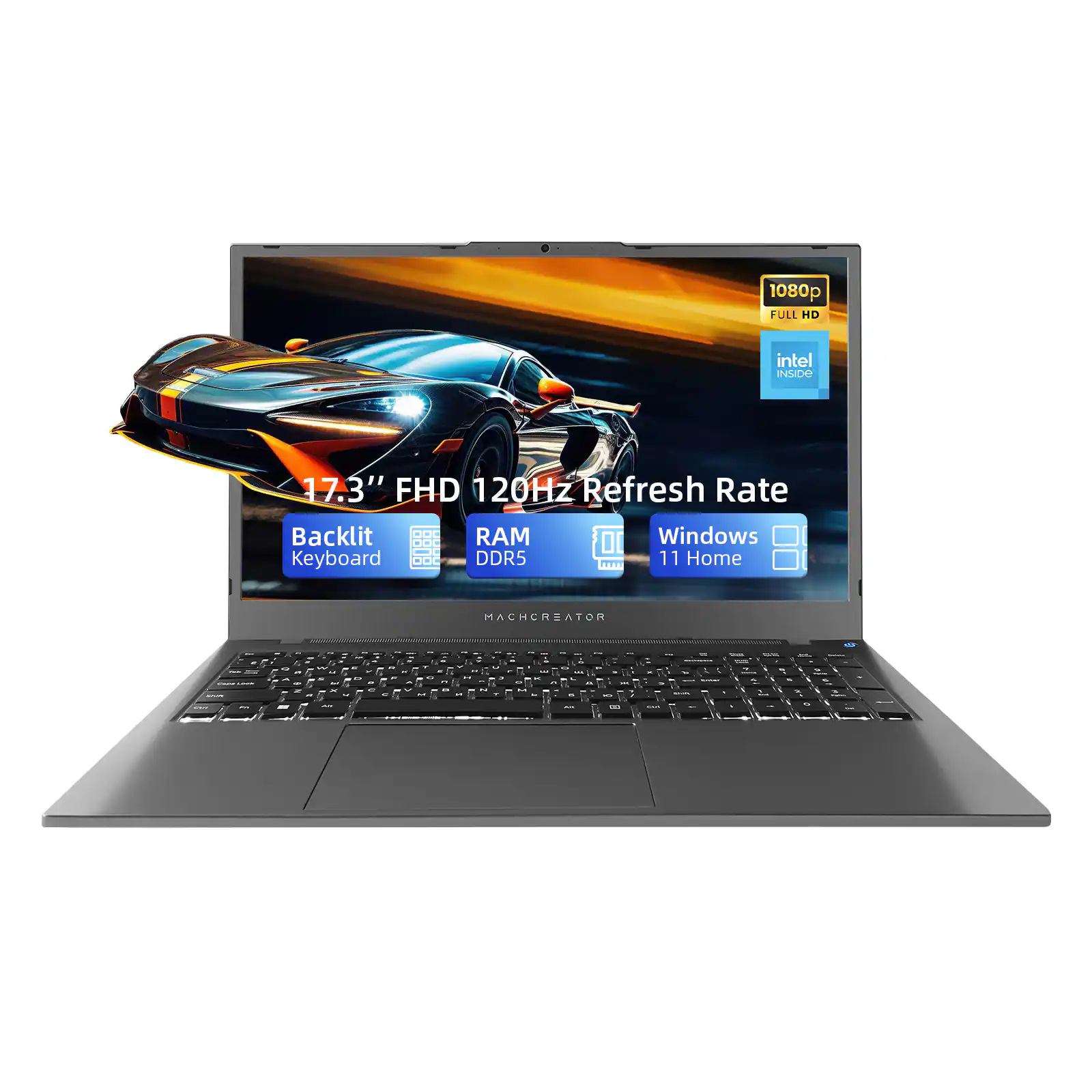 Machenike - 17.3" 120Hz Full HD Laptop - Intel Quad-Core Processor with 16GB DDR5 RAM - 1TB SSD - Numeric Keypad & Backlit Keyboard - Gray