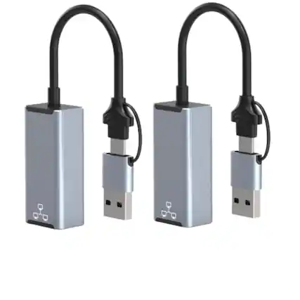 Front. Stock Preferred - 2Pcs 2-in-1 USB Type-A & Type-C to Gigabit RJ45 Ethernet Adapter 1000Mbps - Gray.