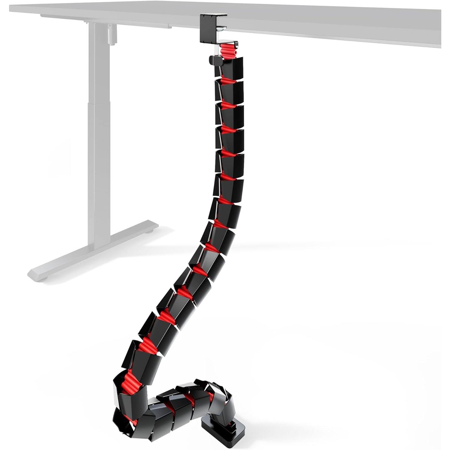 Front. PARKER SLATER - Under Desk Cable Management Spine, Clamp-On Adjustable Cord Organizer with 20 Vertebrae – Red - Red.