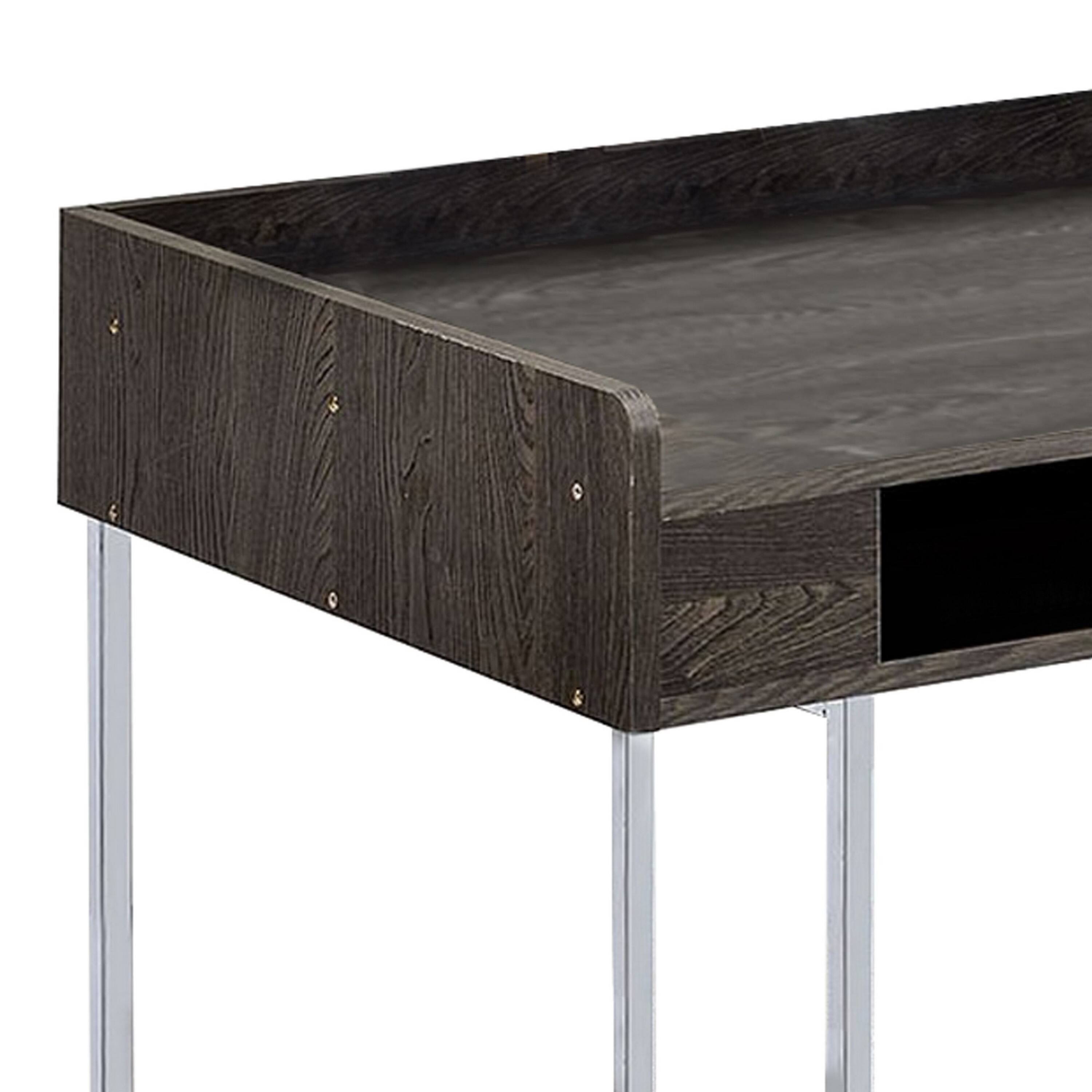 Back. Manhattan Lane - Wooden Desk with Metal Base and Open Compartments, Brown - Brown.