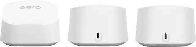 Front. eero - eero 6+ mesh wifi system, 3 pk - White.