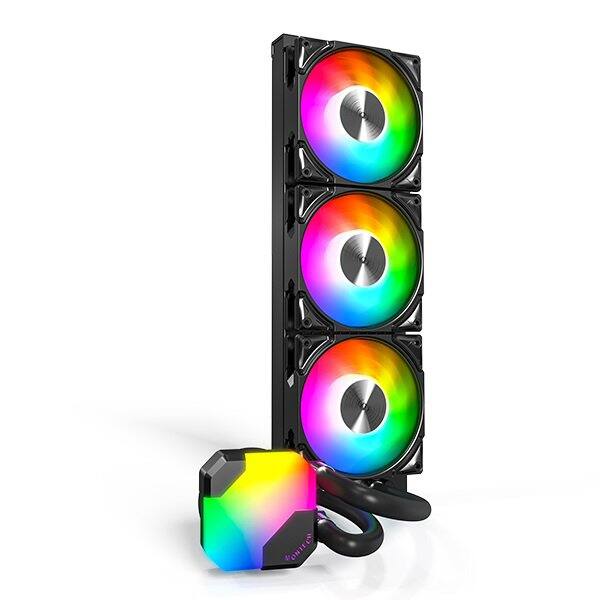 Angle. Montech - MONTECH HyperFlow ARGB 360 AIO Cooler - Intel LGA 1851/1700, AMD AM5/AM4, 3100RPM Pump, 3x ARGB Fans - Black - Black.