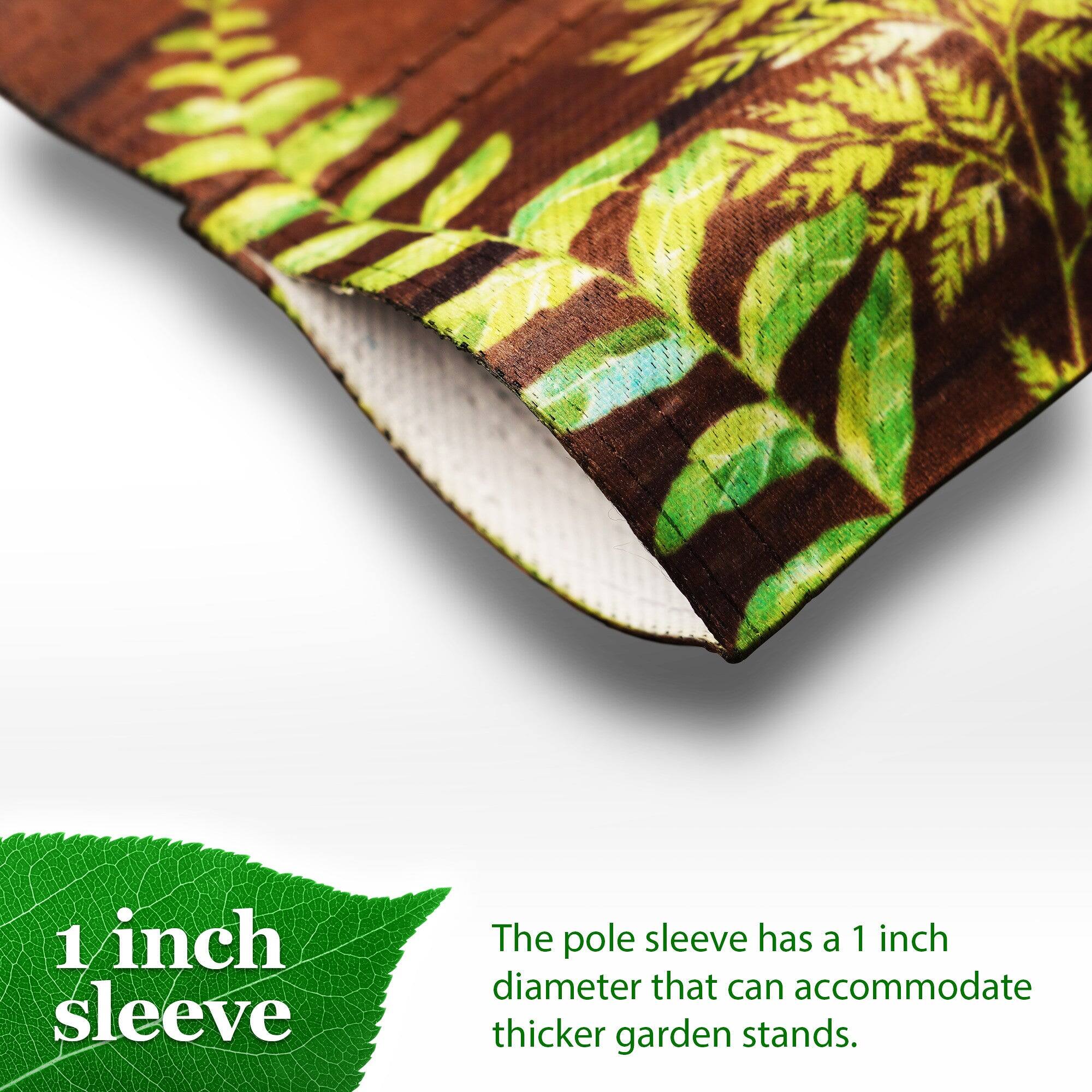 1 inch sleeve

The pole sleeve has a 1 inch diameter that can accommodate thicker garden stands.
