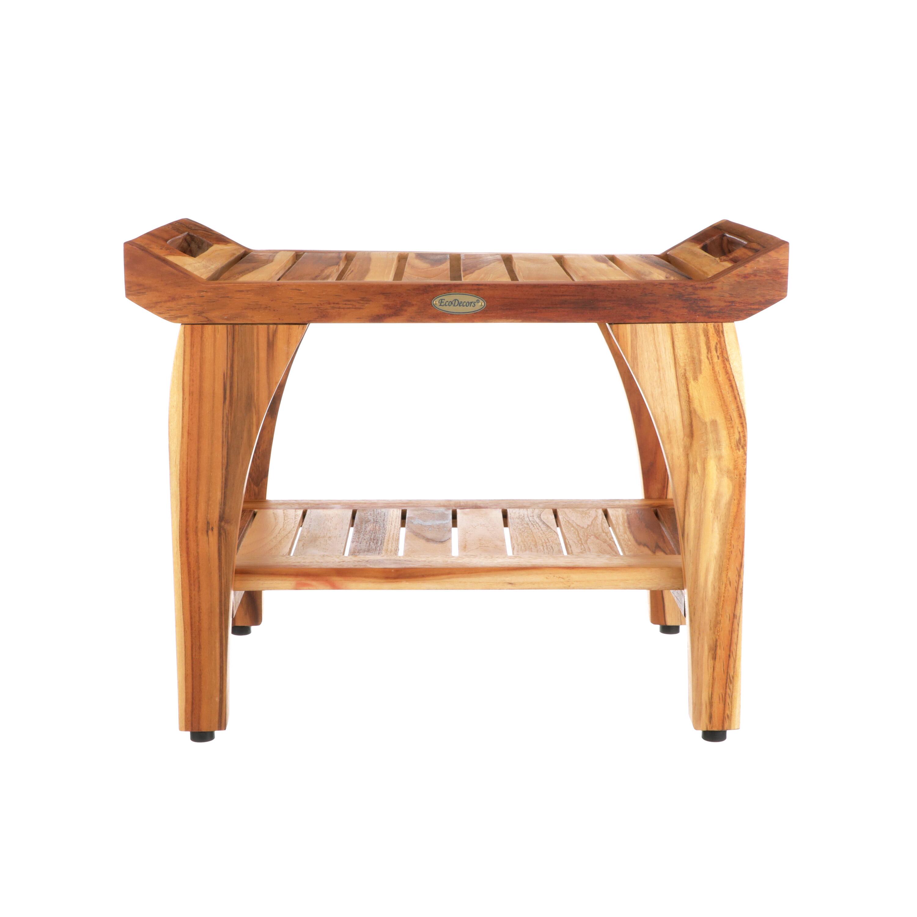 Angle. EcoDecors - EcoDecors 24 Inch Tranquility Natural Color Waterproof Teak Wood Shower Bench - EarthyTeak.
