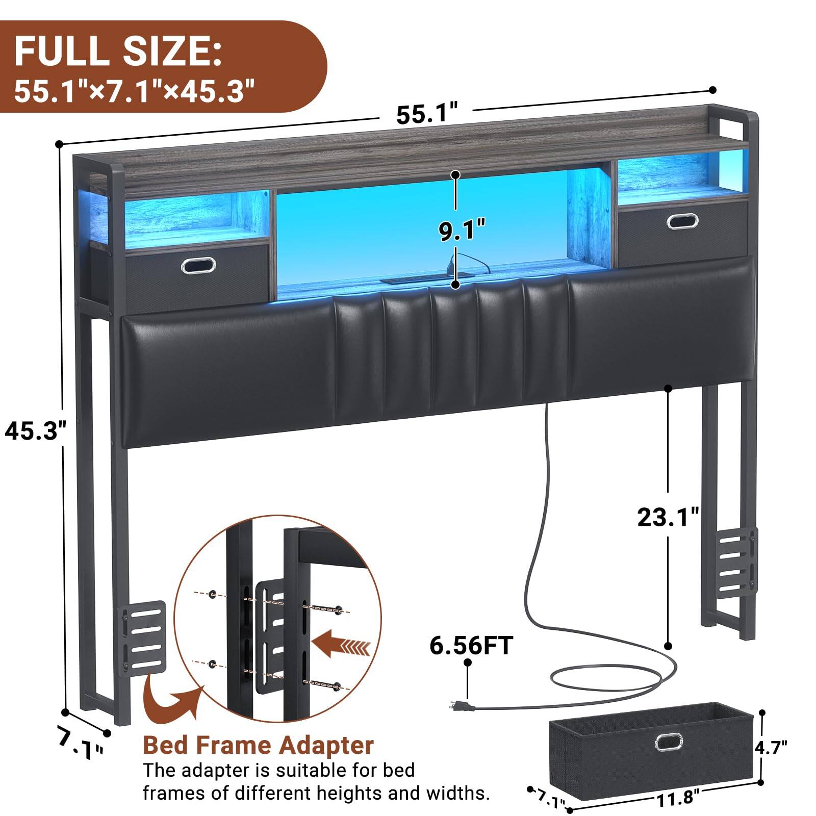 FULL SIZE: 55.1"x7.1"x45.3"

55.1" 9.1" 45.3" 23.1" 6.56FT 7.1" 

Bed Frame Adapter

The adapter is suitable for bed frames of different heights and widths.

7.1" 1" 11.8" 4.7"