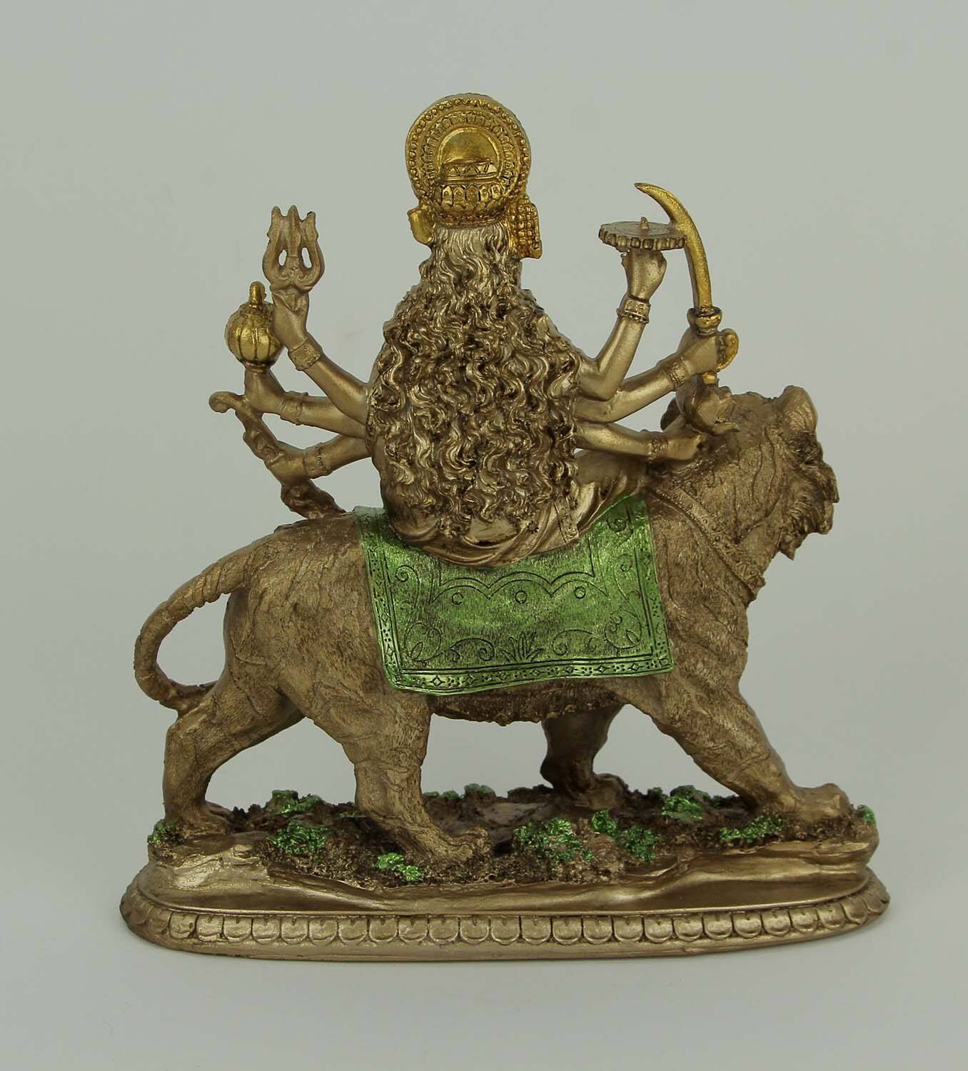 Alt View 2. Zeckos - Durga Supreme Hindu Goddess Riding On Tiger Statue - Gold.