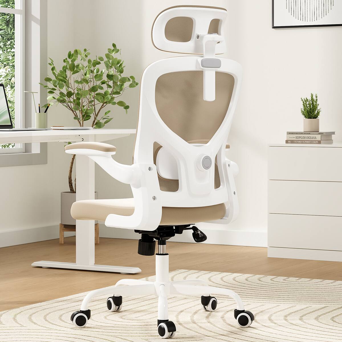 Alt View 6. Spaco - Spaco Executive Office Ergonomic Chair with High Back, Adjustable Lumbar Support, Headrest, Armrests, for Home Office - khaki,White.
