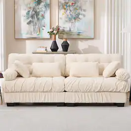 Trinkets Crazed - 88" Boucle Sectional Loveseat Sofa, Comfy Modular Convertible Couch Sofa Set w/Pillows - Beige