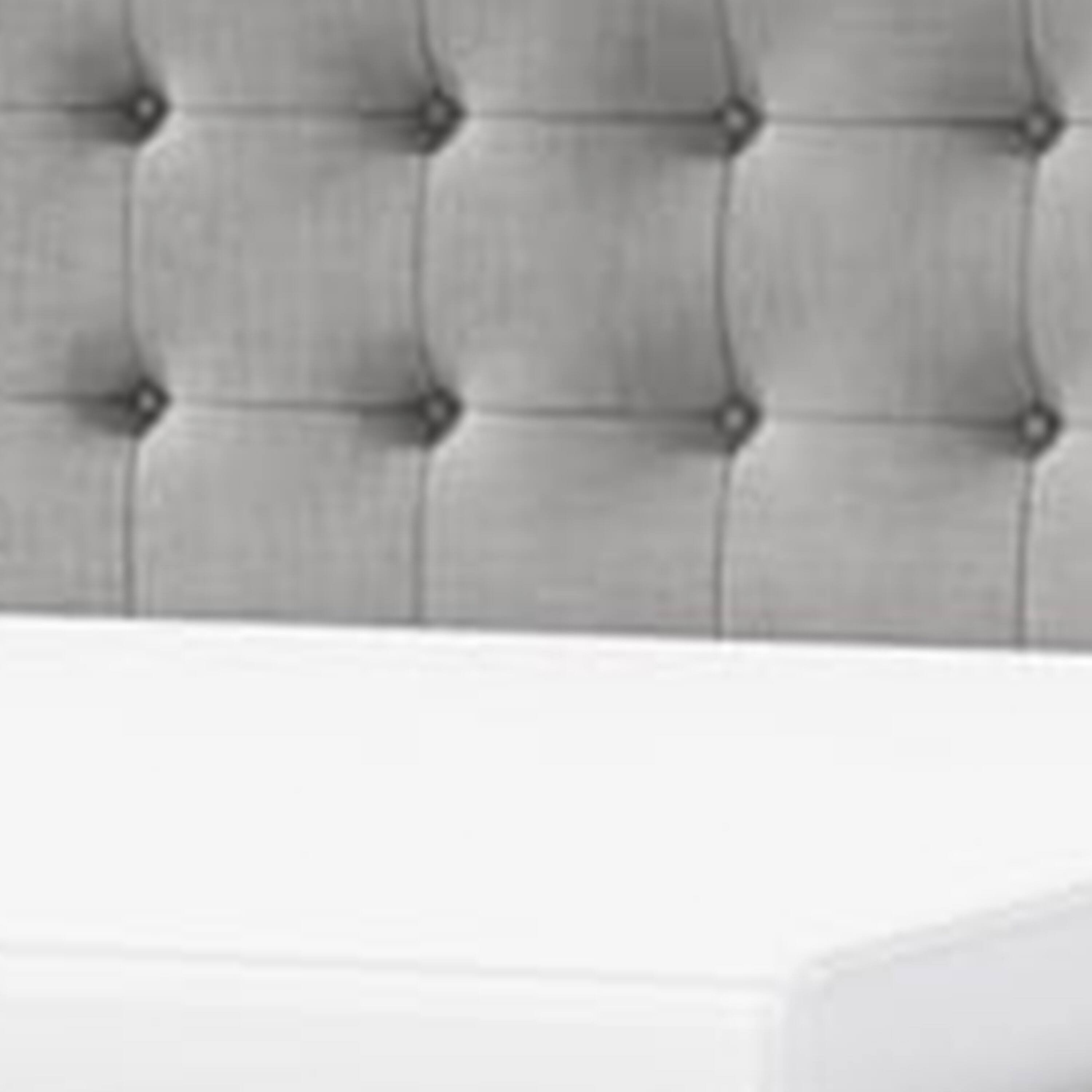 Angle. Manhattan Lane - Levy Full Size Bed, Button Tufted Headboard, Modern Gray Upholstery - Gray, Espresso Brown.